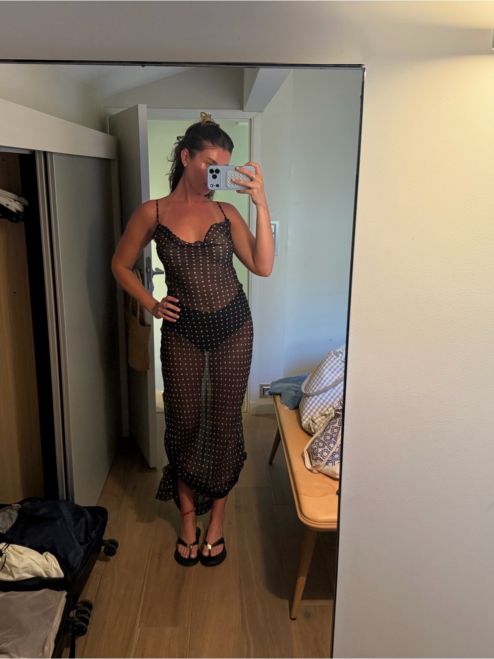 Ray & Boa Black Polka Dot Sheer Slip Maxi Dress - Picture 4 of 4